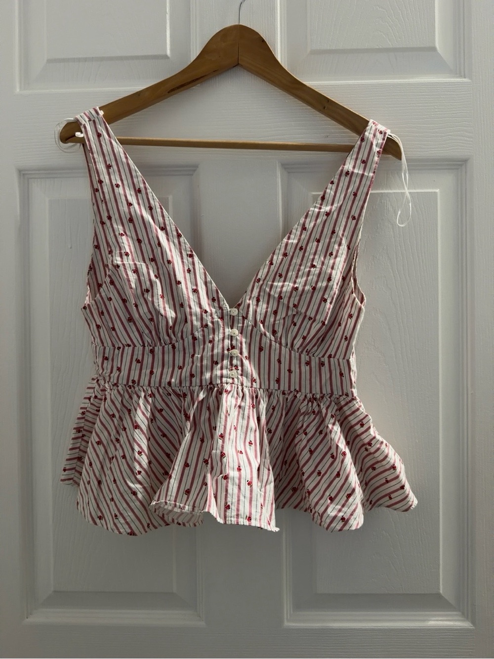 Zara White Tank Top with Red Stripe and Dot Pattern